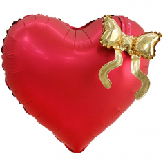 Шар Сердце красное Бант золото
