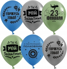 Шар С 23 Февраля, Мой Защитник! Ассорти Пастель, 2 ст